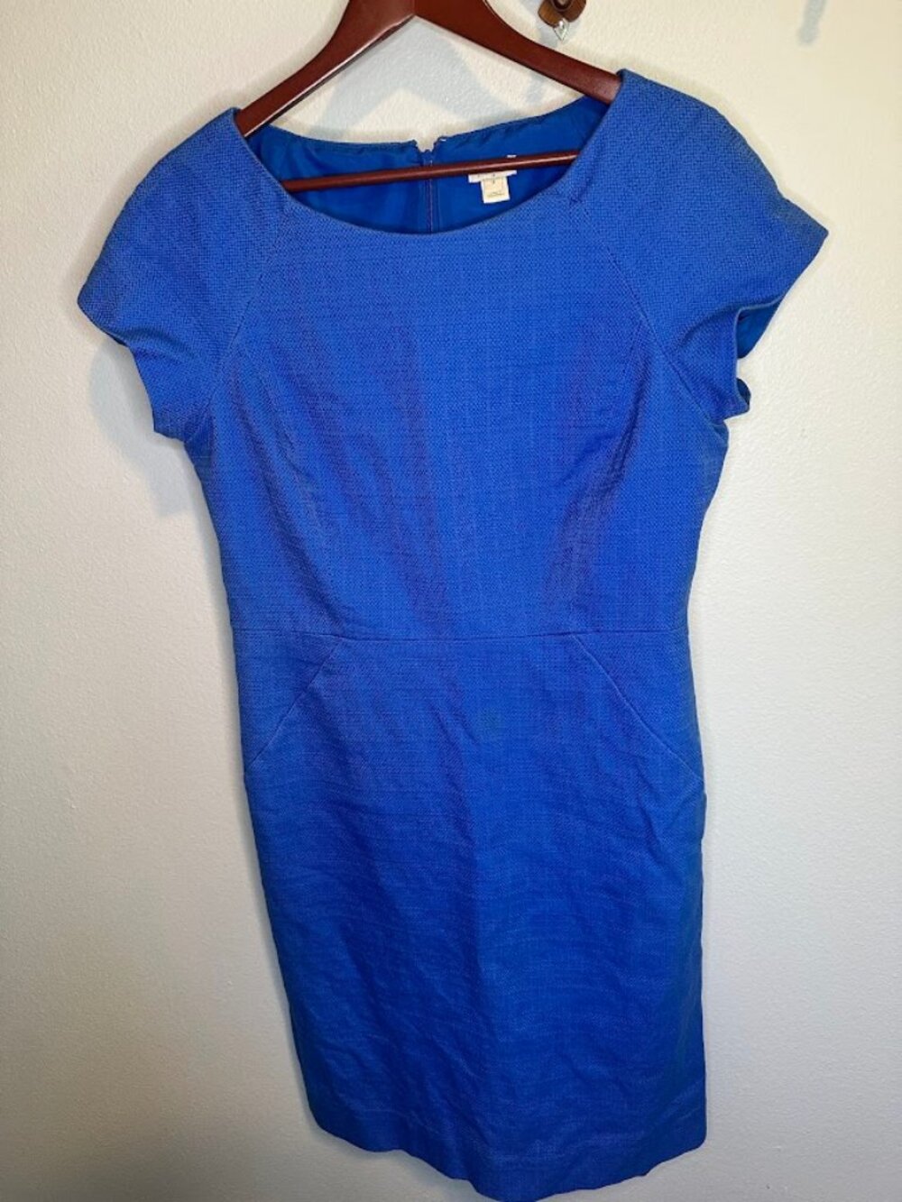J. Crew Basketweave Blue Cap Sleeve Sheath Dress - 14